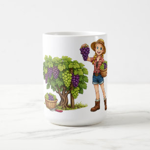 Mug Fille de la ferme cueillant des raisins, art de la