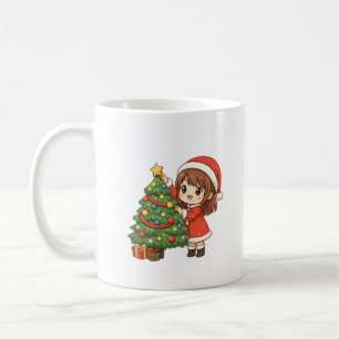 Mug Fille de Noël Mignonne Décorant l'Arbre