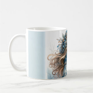Mug Fille d'hiver avec oiseau dans un manteau floral b