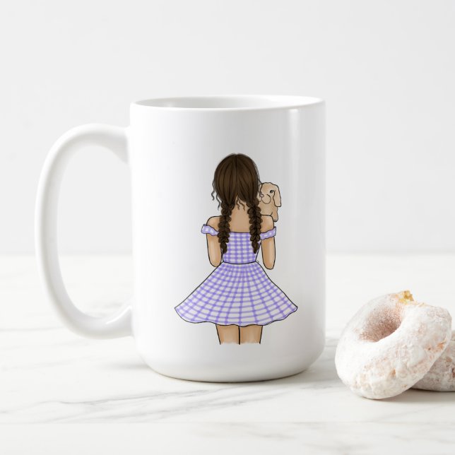 Mug Fille en pourpre En vichy Plaid portant lapin anim (Avec donut)