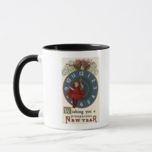 Mug Fille en rouge assise à l'horloge