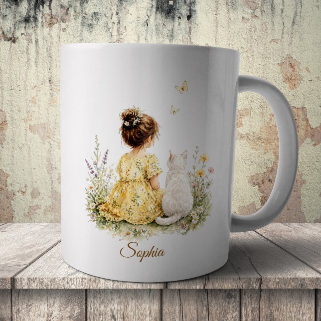 Mug Fille et chat blanc (Créateur téléchargé)
