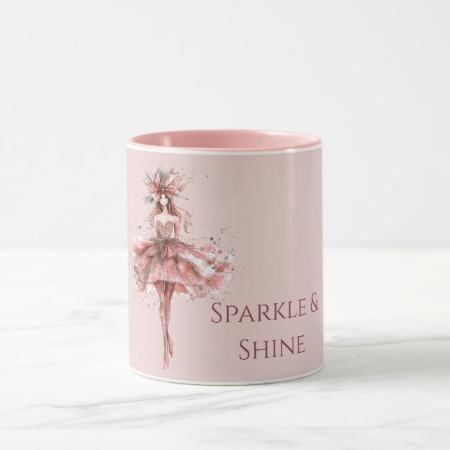 Mug Fille étincelante en Rose Rose robe or (Centre)
