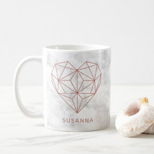 Mug Fille Marbre et Rose Gold Foil Coeur géométrique