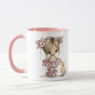 Mug Fille Mignonne et Caneton Art de nurserie fantaisi