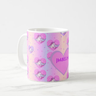 Mug Fille mignonne rose et violet licornes et coeurs M