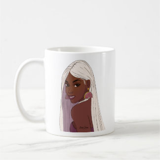 Mug Fille noire aux cheveux blancs avec boucle d'oreil