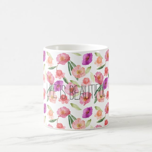 Mug Fille Peach rose violet aquarelle Florale (Centre)