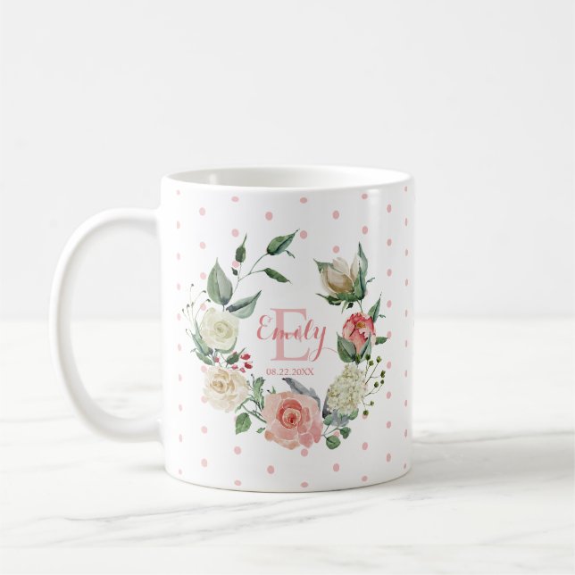 Mug Fille Pois florale de couleur rose (Gauche)