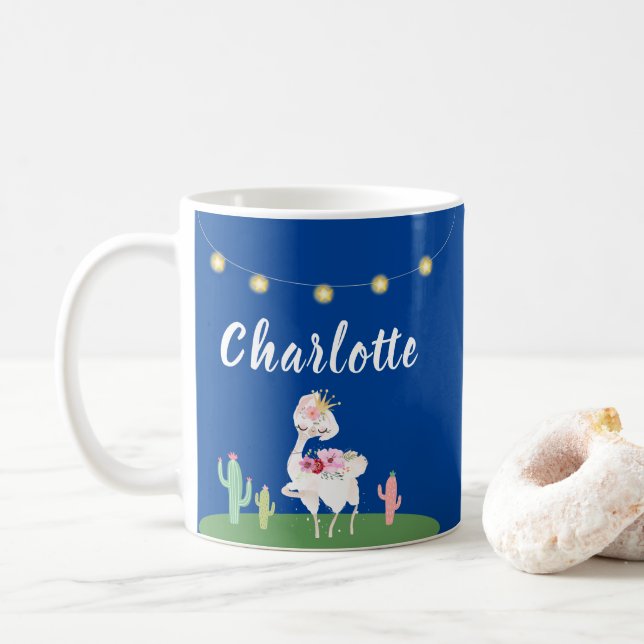Mug Fille Princesse Llama Floral Cactus Enfants (Avec donut)
