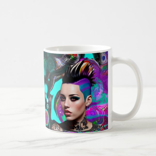 Mug Fille punk Mohawk Art abstrait (Droite)