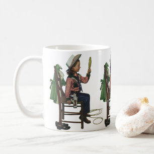 Mug Fille rétro cowgirl se regardant dans un miroir El