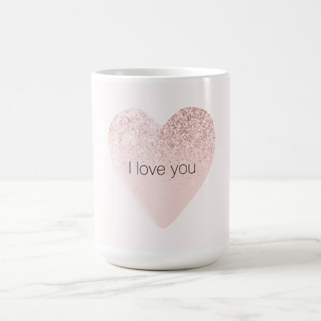 Mug Fille Rose rose brillant Parties scintillant Coeur (Centre)
