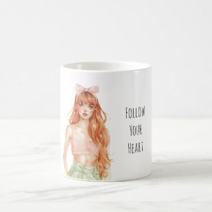 Mug Fille rousse ruban rose