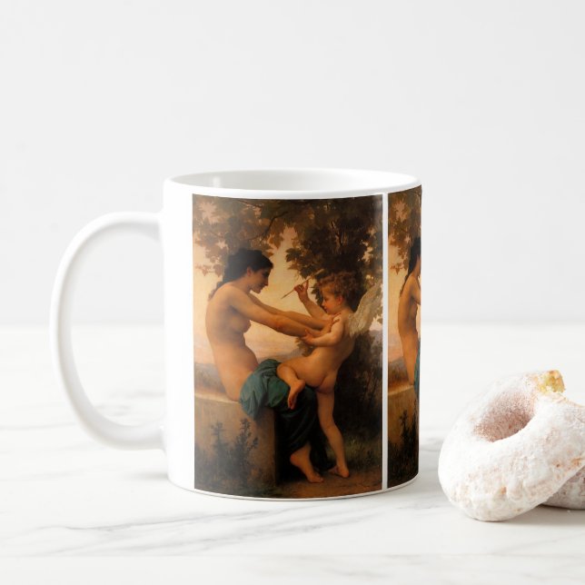 Mug Fille se défendant contre la cupidité par Bouguere (Avec donut)