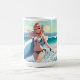 Mug Fille surfeuse d'anime côtier/nautique/tropical