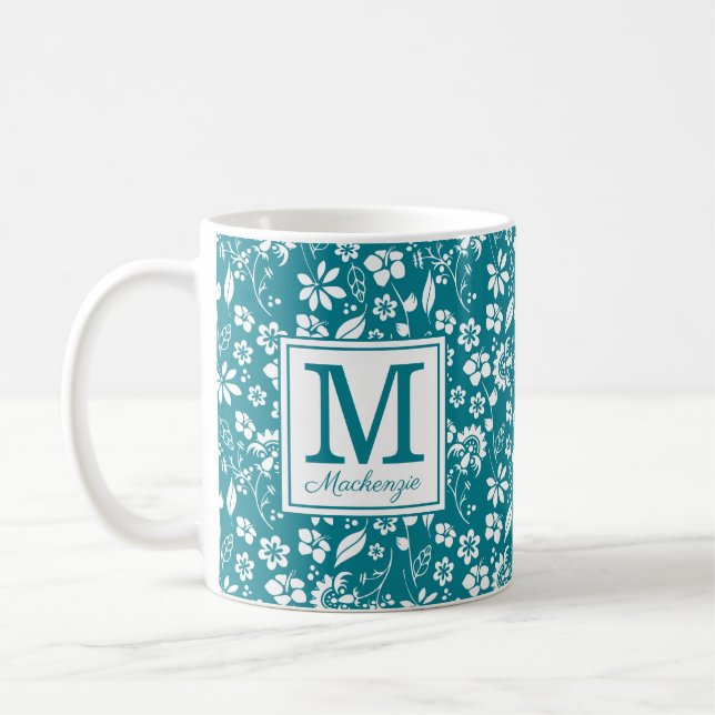 Mug Fille Turquoise Turquoise Fleurs Tropicales Monogr (Gauche)