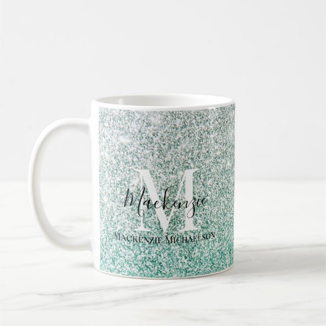 Mug Fille vert argent Ombre Parties scintillant Nom du (Gauche)
