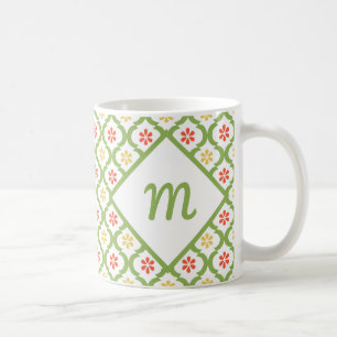 Mug Fille vert Quatrefoil mignonne Daisées et Monogram