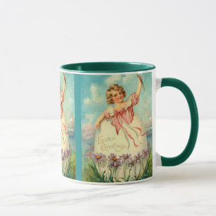 Mug Fille vintage de Pâques dans l'oeuf sur les fleurs
