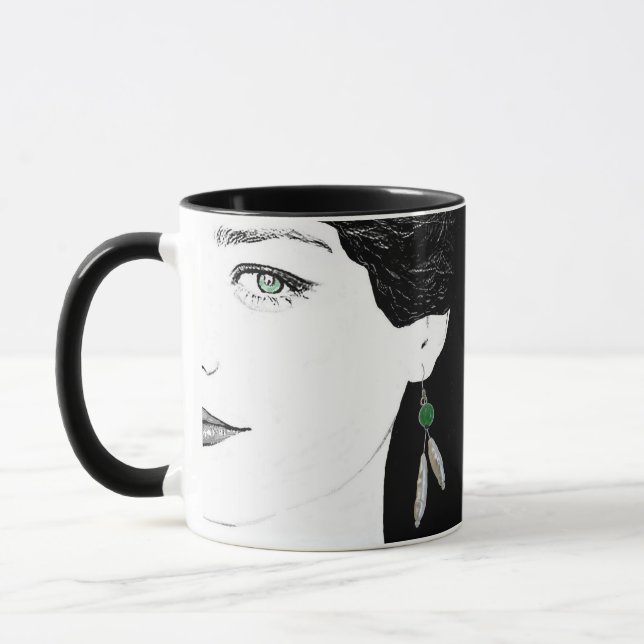 Mug Fille visage de mode florale illustration bizarre (Gauche)