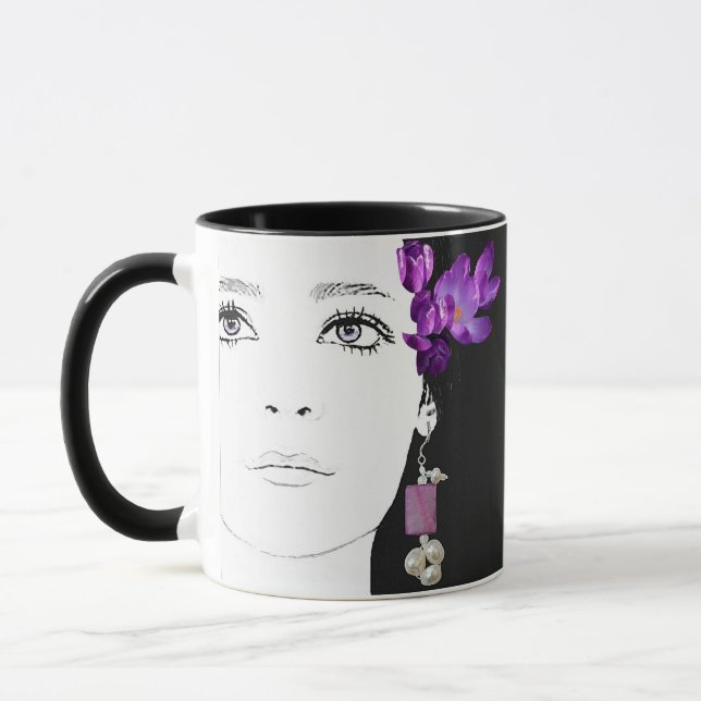 Mug Fille visage joli crocus violet art de la mode flo (Gauche)