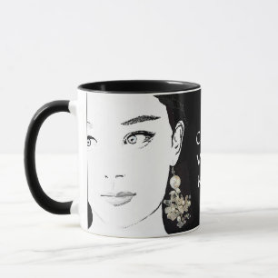 Mug Fille visage jolie mode florale illustration funky