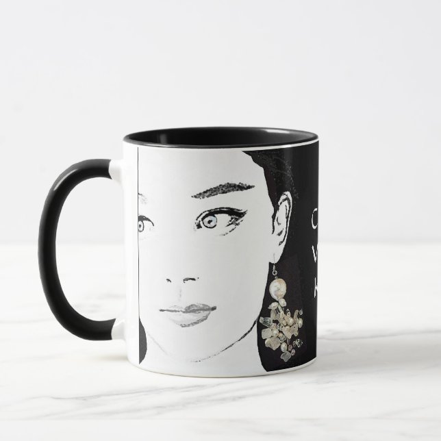 Mug Fille visage jolie mode florale illustration funky (Gauche)
