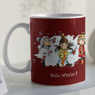 Mug Filles mignonnes en hiver avec bonhomme de neige d