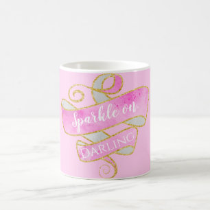 Mug Fillette rose doré paillettes scintillent, chérie