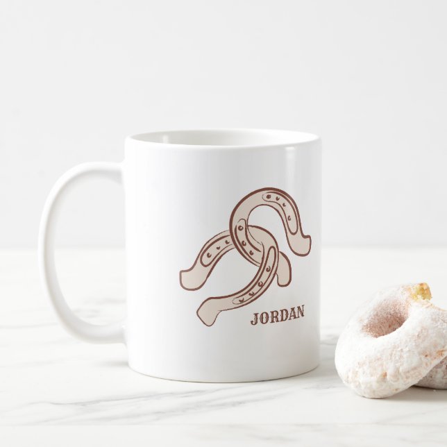 Mug Fils à cheval tirés à la main | Occident rustique  (Avec donut)