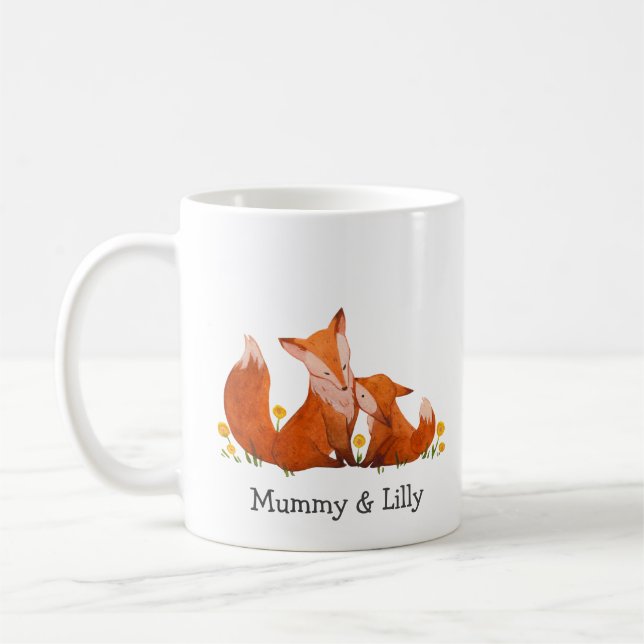 Mug Fils et maman Fox personnalisées - Noms person (Gauche)