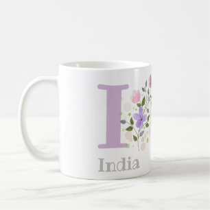 Mug First Initial Plus Nom India with Flowers