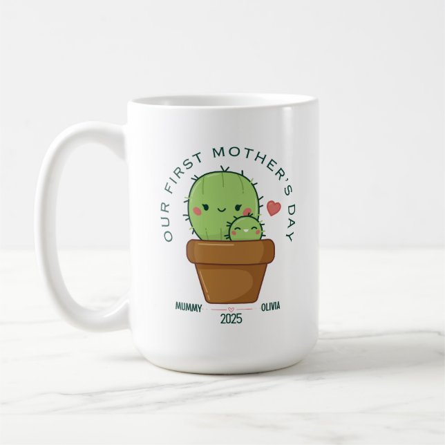 Mug FIRST MOTHER'S DAY 2025, drôle de cactus (Gauche)