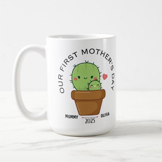 Mug FIRST MOTHER'S DAY 2025, drôle de cactus (Gauche)