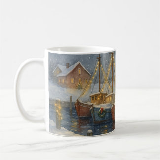 Mug Fishing Boats in Harbor Christmas