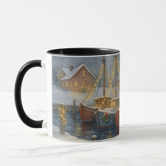 Mug Fishing Boats in Harbor Christmas (Gauche)