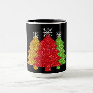 Mug Flacon de neige de l'arbre de Noël rouge étincelan