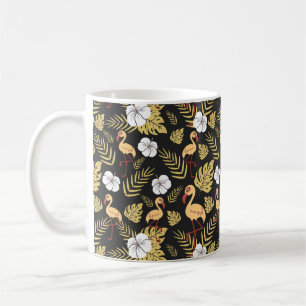 Mug Flamant rose continu motif fleurs jaune et blanc