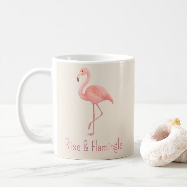 Mug Flamant rose de levage et flamingle - Beige doux T (Avec donut)
