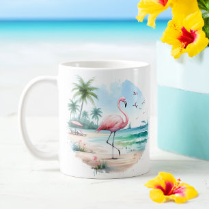 Mug Flamant rose d'été aquarelle sur la plage