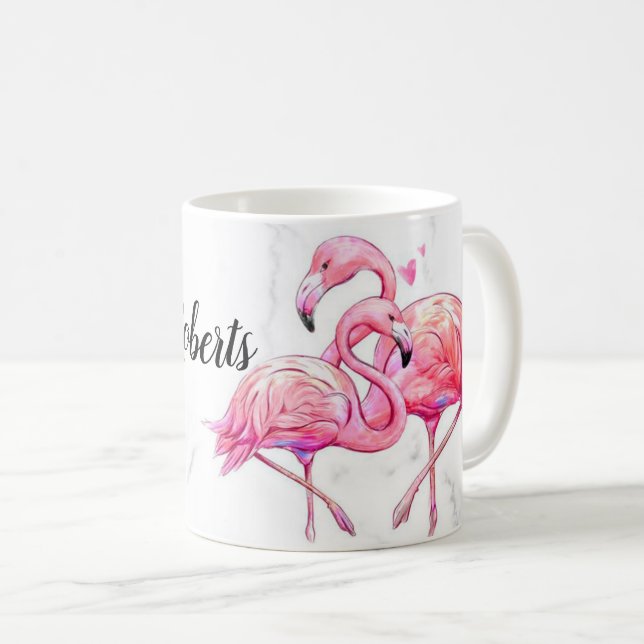 Mug Flamant rose floral tropical géométrique  (Devant droit)
