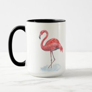 Mug Flamant rose rose, aquarelle.