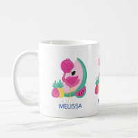 Flamant rose rose avec pastèque et ananas