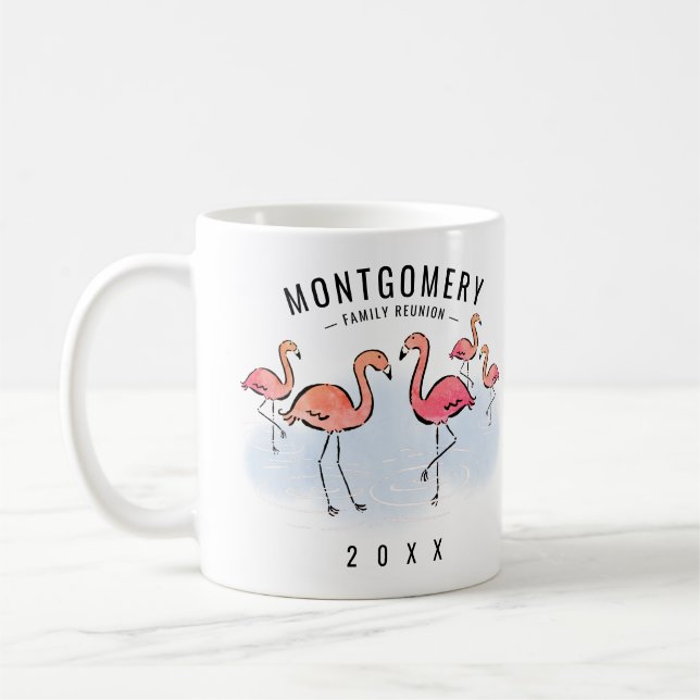 Mug Flamant rose tropical Nom du monogramme Famille Ré (Gauche)