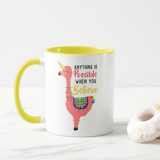 Mug Flamant rose Unicorn Cute Llama Inspiration (Avec donut)
