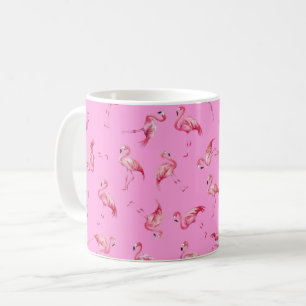 Mug Flamants rose à l'aquarelle jetés sur fond rose