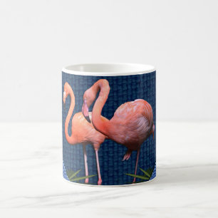 Mug Flamants roses bleus classiques Feuilles verts