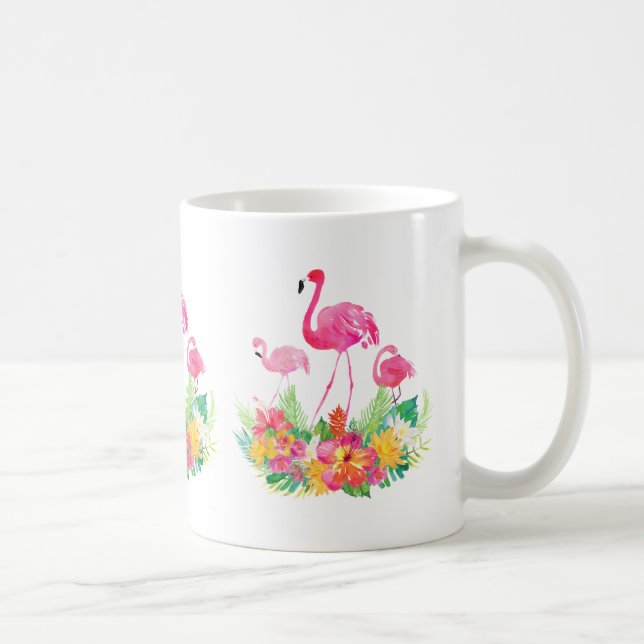 Mug Flamants roses roses et fleurs tropicales (Droite)