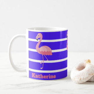Mug Flamants roses roses personnalisés sur les rayures